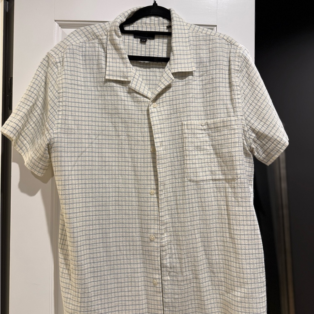 Vince Cream and Gray Checkered Short Sleeve Shirt XL